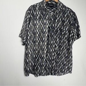 Vintage COLORE ITALIA 100% Silk Geometric Diamond Print Shirt - Mens medium